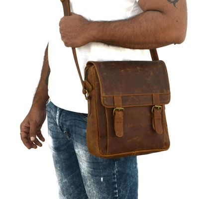 Brun Vintage-Læder Crossbody Taske