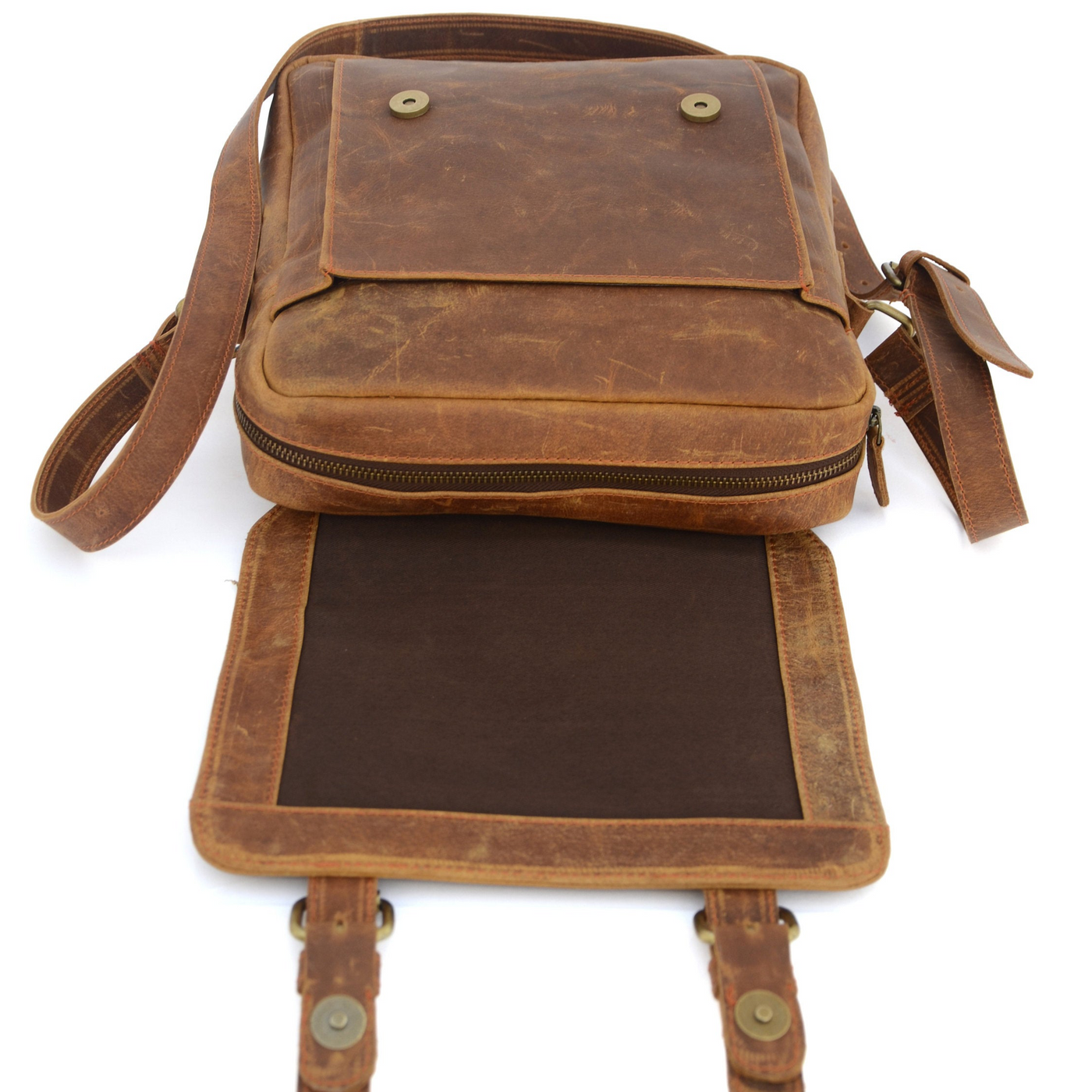 Brun Vintage-Læder Crossbody Taske