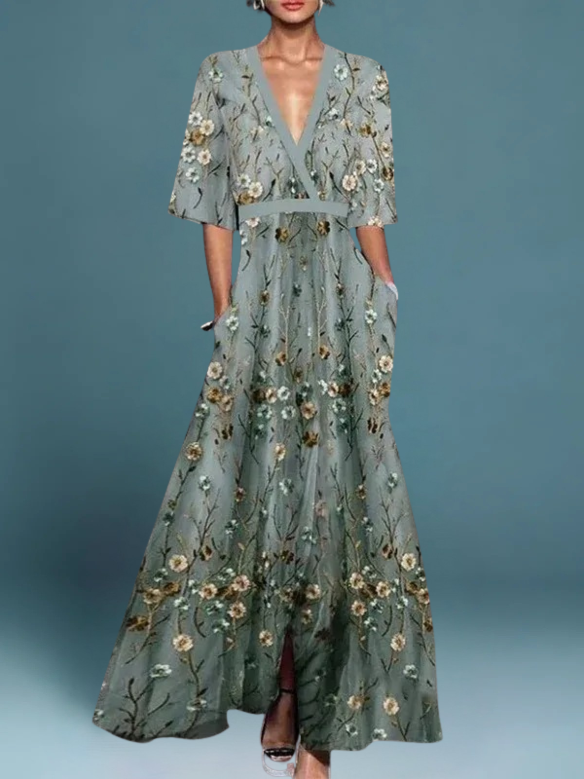 Océane – Elegant Lang Kjole med Blomster