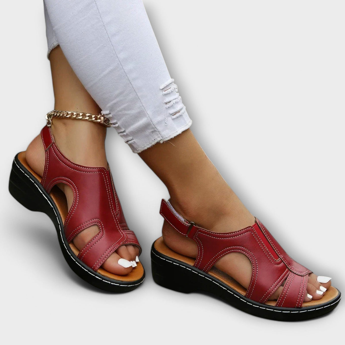 Christina | Orthopædisk Lædersandal med Komforthæl